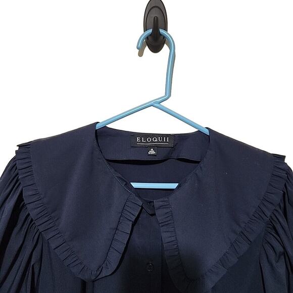 Eloquii Oversized Ruffle Collar Shirt Dress Button Down Navy size 18 D03-0284 - Picture 4 of 11